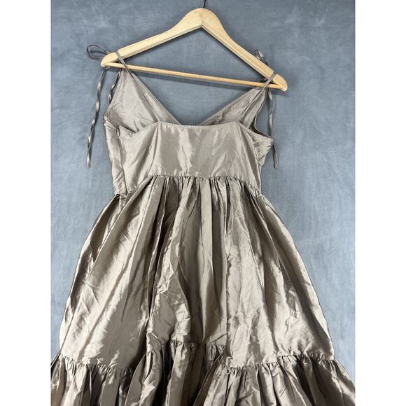 Anthropologie Bloni Tiered Shine Dress Size Small Metallic Midi Dress Bronze - Picture 9 of 12